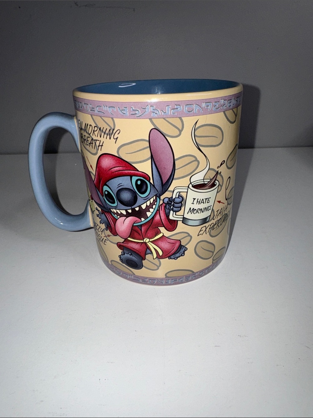 Disney Parks Lilo & Stitch Oversized XL Coffee Mug “I Hate Mornings” 24–28 Oz